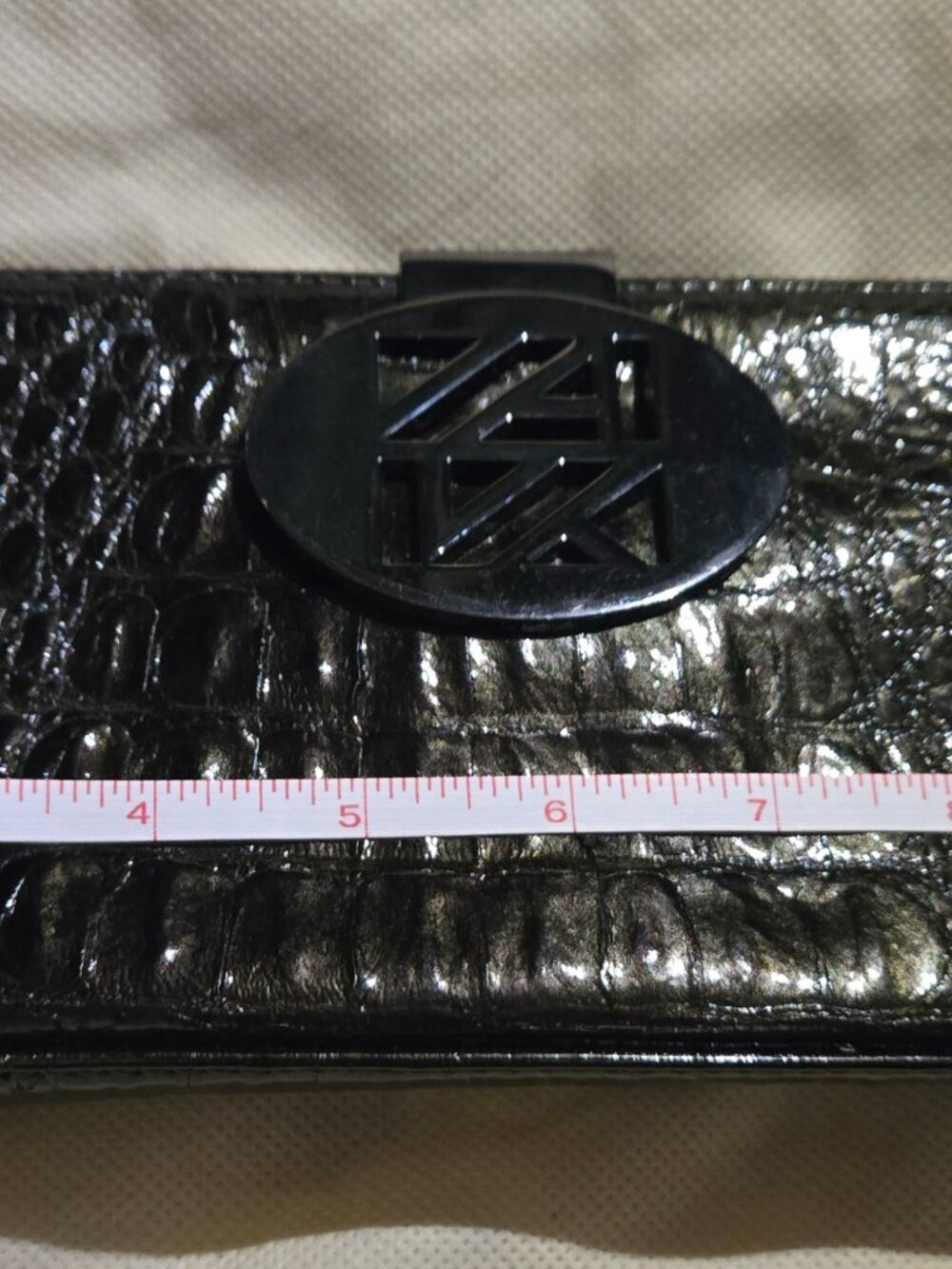 Anne Klein Black Genuine Leather Croc Embossed Frame Clutch Evening Bag - Picture 7 of 9